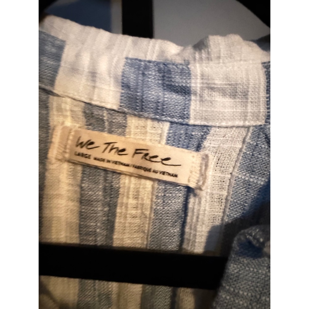 We The Free Free People Striped Button Down Shirt Blue White Linen Blend Large - Picture 4 of 4